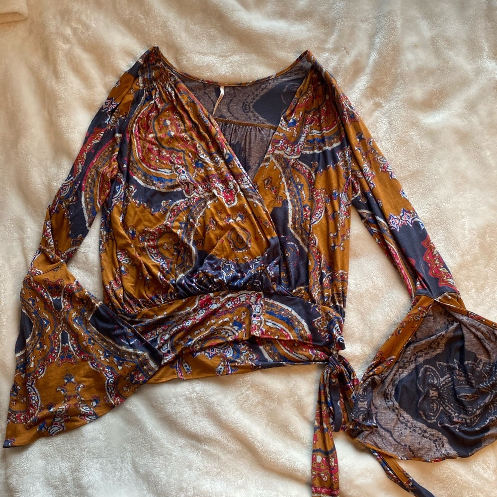 FREE PEOPLE Bell Sleeve Wrap Top